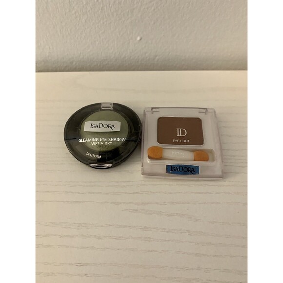 VTG 2X IsaDora Gleaming Eye Shadow Wet Dry Pistachio Green Light 77 Cacao Dream - Picture 1 of 12